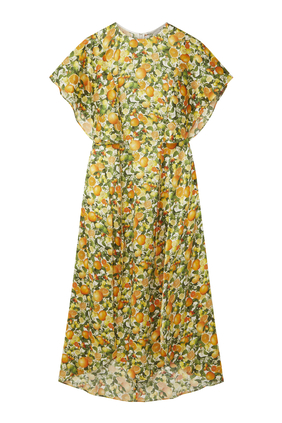 Lemon Print Silk Midi Dress